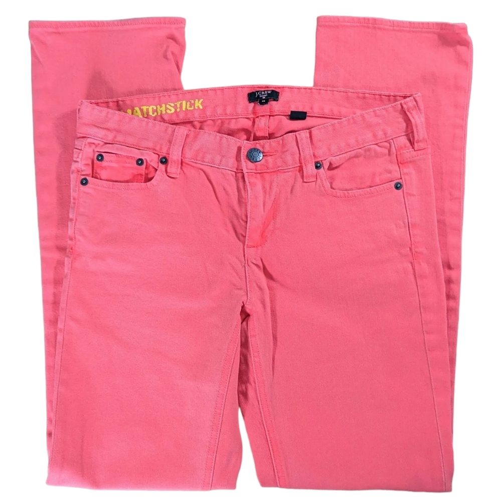 J. Crew Stretch Women's Neon Coral Pink Matchstick Slim Straight Jeans Size 29